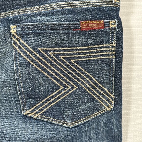 7 For All Mankind Jean Shorts Womens 27 Flynt Blue Cotton Stretch  Raw Hems - Picture 6 of 12